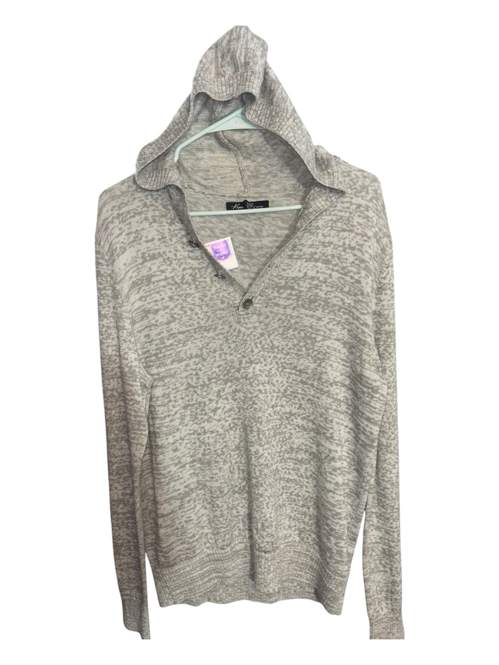 KENNETH COLE NEW YORK Hooded Pullover Heather Grey Sweater w button details - Picture 3 of 6